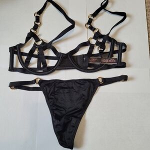 Victoria's Secret Black Strappy Cage Bra & Thong Set